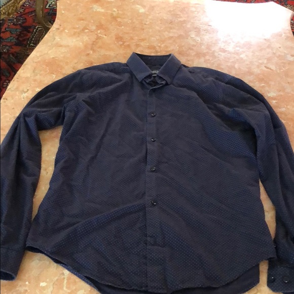 Zara man navy polka dot slim fit button down shirt - Picture 1 of 5